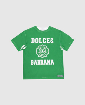 Dolce&Gabbana Дитяча зелена футболка з принтом логотипа L4JTHVG7NVX46