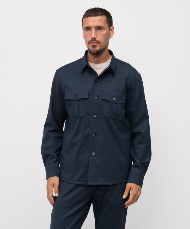 Canali Синяя рубашка из шерсти AS0499831019 изображение 3