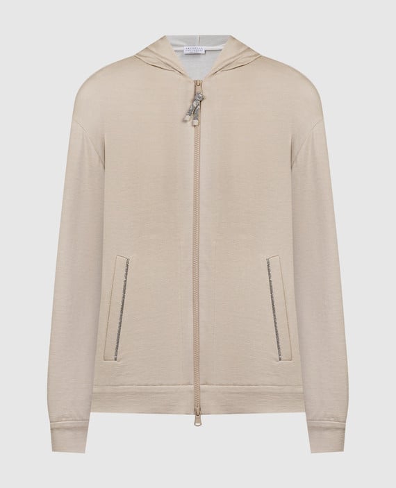 Beige sports jacket with silk and monil chain