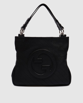 Gucci Чорна шкіряна сумка  з фактурним логотипом 7515181AAOW