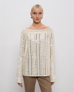 Ermanno Scervino Бежевий светр з вовни мериноса з кристалами D475M727CTVYD
