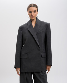 Thierry Mugler Серый двубортный жакет из шерсти 24F1VE0417191