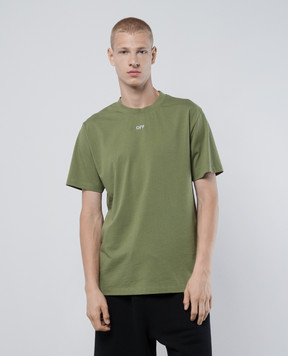 Off-White Зеленая футболка с вышивкой логотипа OMAA027F24JER001