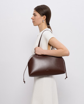Jil Sander Коричневая кожаная сумка-тоут Curve Shoulder с логотипом J07ZH0054P7101