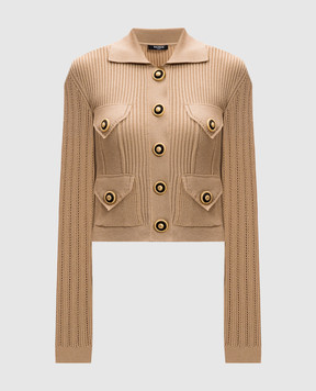 Balmain Бежевый кардиган с ажурным логотипом. EF1KL150KI10