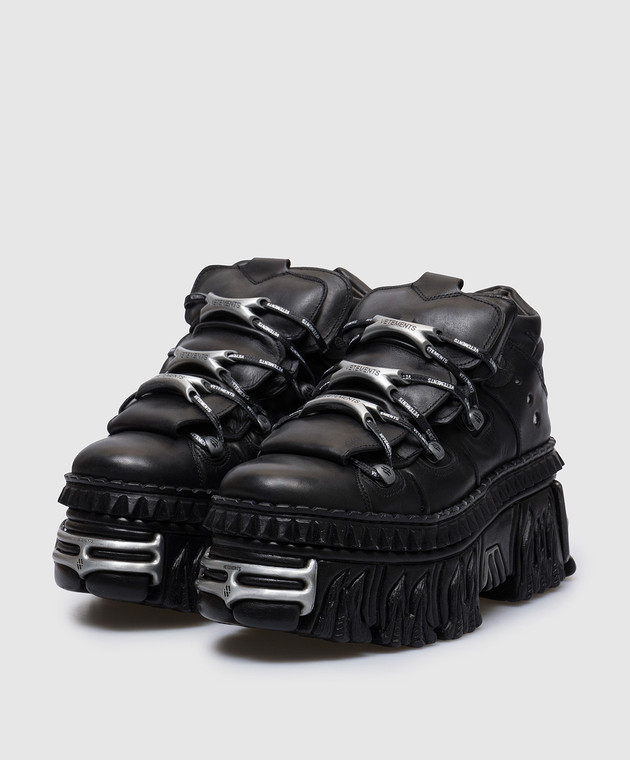Vetements Чорні шкіряні кросівки на платформі New Rock UA66SN100B зображення 2