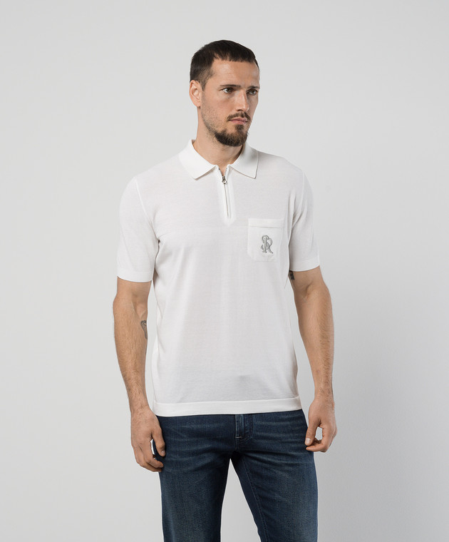 Stefano Ricci Белое поло с шелком с вышивкой логотипа монограммы K818081P31F24283 изображение 3