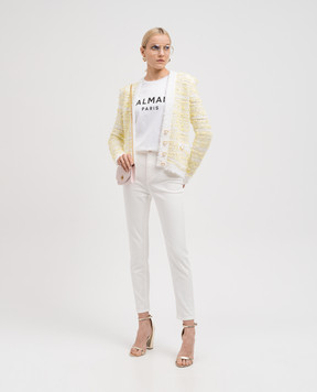 Balmain Білий твідовий кардиган з люрексом DF1KL106KG71