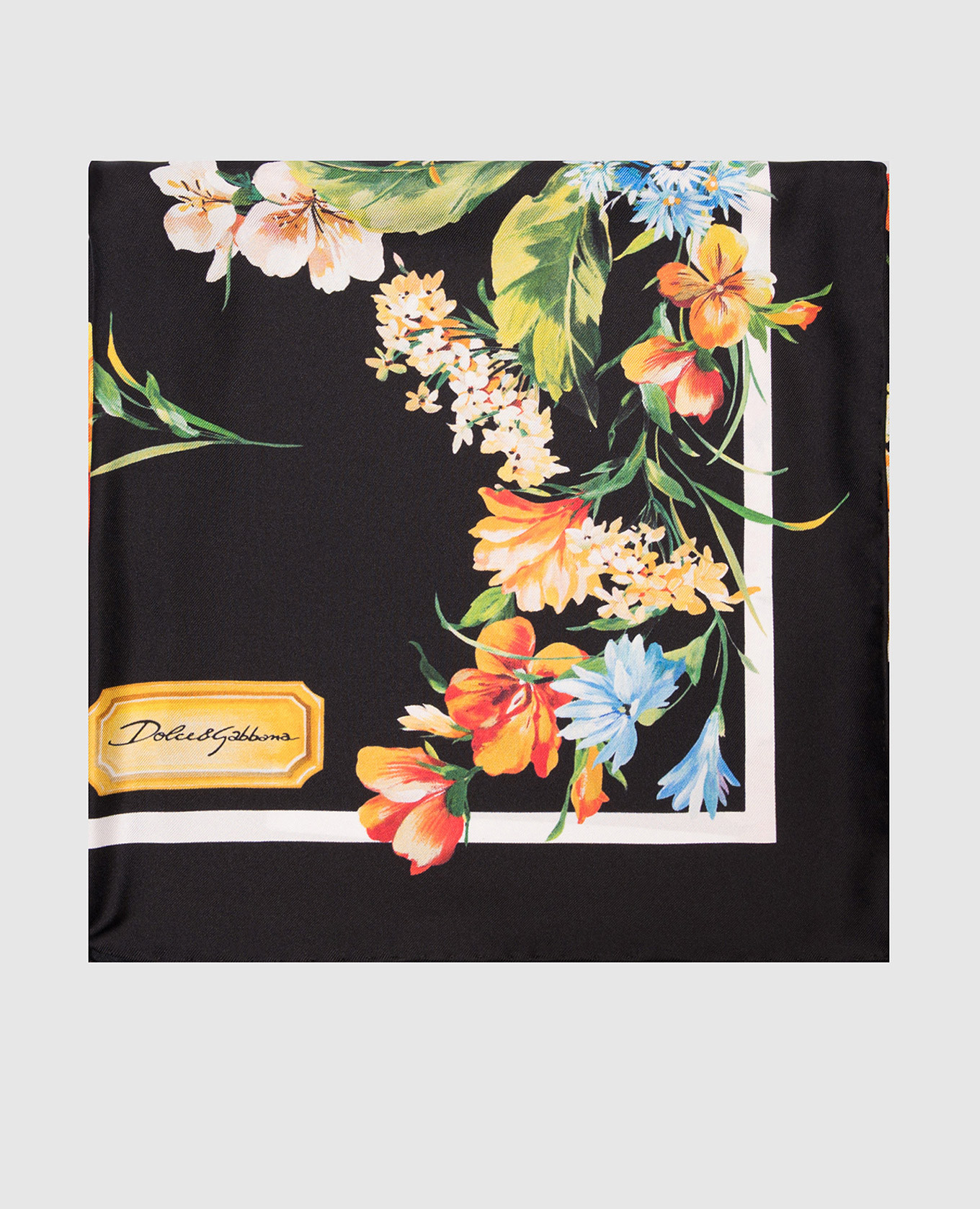 

Черный платок из шелка в принт, Платки