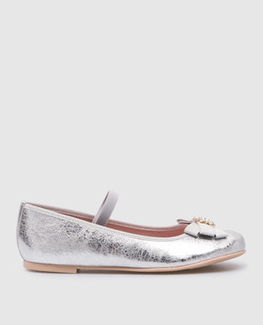 Pretty Ballerinas Детские кожаные серебристые балетки Hannah с кристаллами. 51258