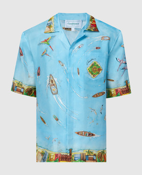 Casablanca Голубая рубашка Maison Sur Piloti из шелка MS24SH00305