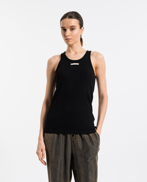 Maison Margiela Черный топ в рубчик с брендовой нашивкой S50NL0049M20060