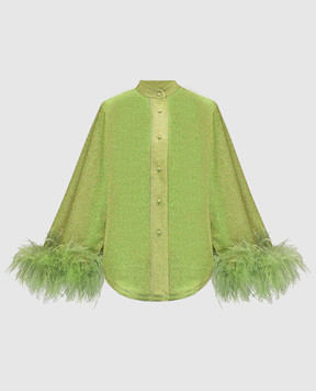 Oseree Зеленая блуза Lumiеre plumage с перьями страуса LSF213LUREXPLUMAGE