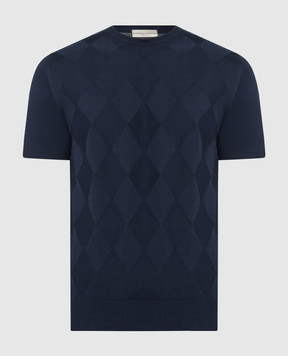 Cashmere&Whiskey Синя футболка в геометричний тканий візерунок 16363