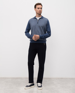 Doriani Cashmere Синее поло с шерстью, шелком и кашемиром в узор 18119ZEJ18ZIP79