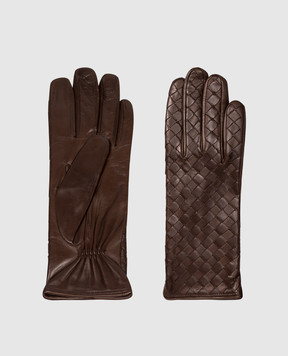 Sermoneta Gloves Коричневі шкіряні рукавички з плетінням BW