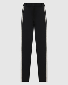 Saint Laurent Черные брюки из шерсти с лампасами 504441