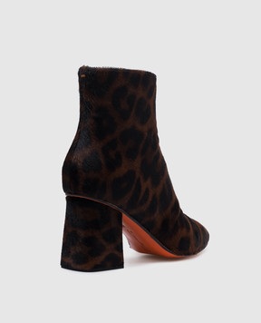 Santoni Коричневые кожаные ботильоны из шерсти пони в анималистичный принт. WTCS71192SX1NULA