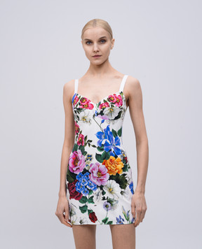 Dolce&Gabbana Біла сукня-бюстьє в квітковий принт з логотипом F6JJXTFSRQK