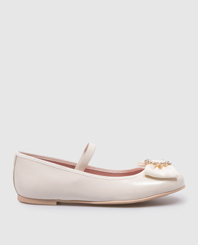 Pretty Ballerinas Дитячі шкіряні лаковані бежеві балетки Hannah з кристалами 51255