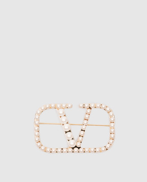 Valentino Золотиста брошка у вигляді логотипа VLOGO SIGNATURE з намистинами 5W2J0V67DHC