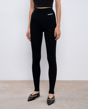 Jil Sander Чорні легінси в рубчик з вовною з нашивкою логотипа J40KA0161J14639