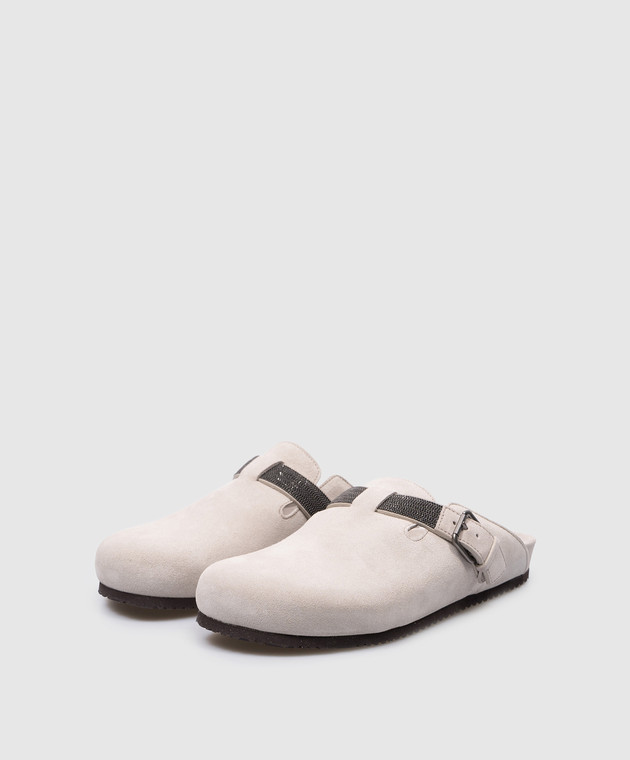 Brunello Cucinelli Серые замшевые мюли с цепочкой мониль MZSFG2479P изображение 2