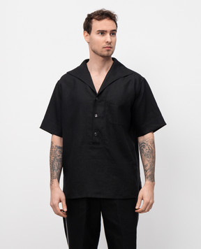 Dolce&Gabbana Черная рубашка из льна с коротким рукавом G5NE3TFU4JB