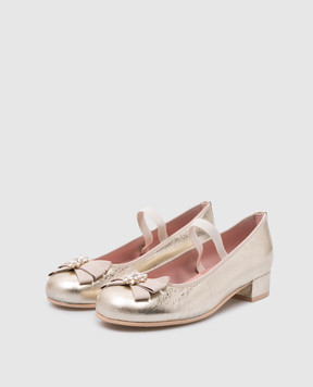 Pretty Ballerinas Дитячі шкіряні золотисті туфлі Emma з кристалами 51261