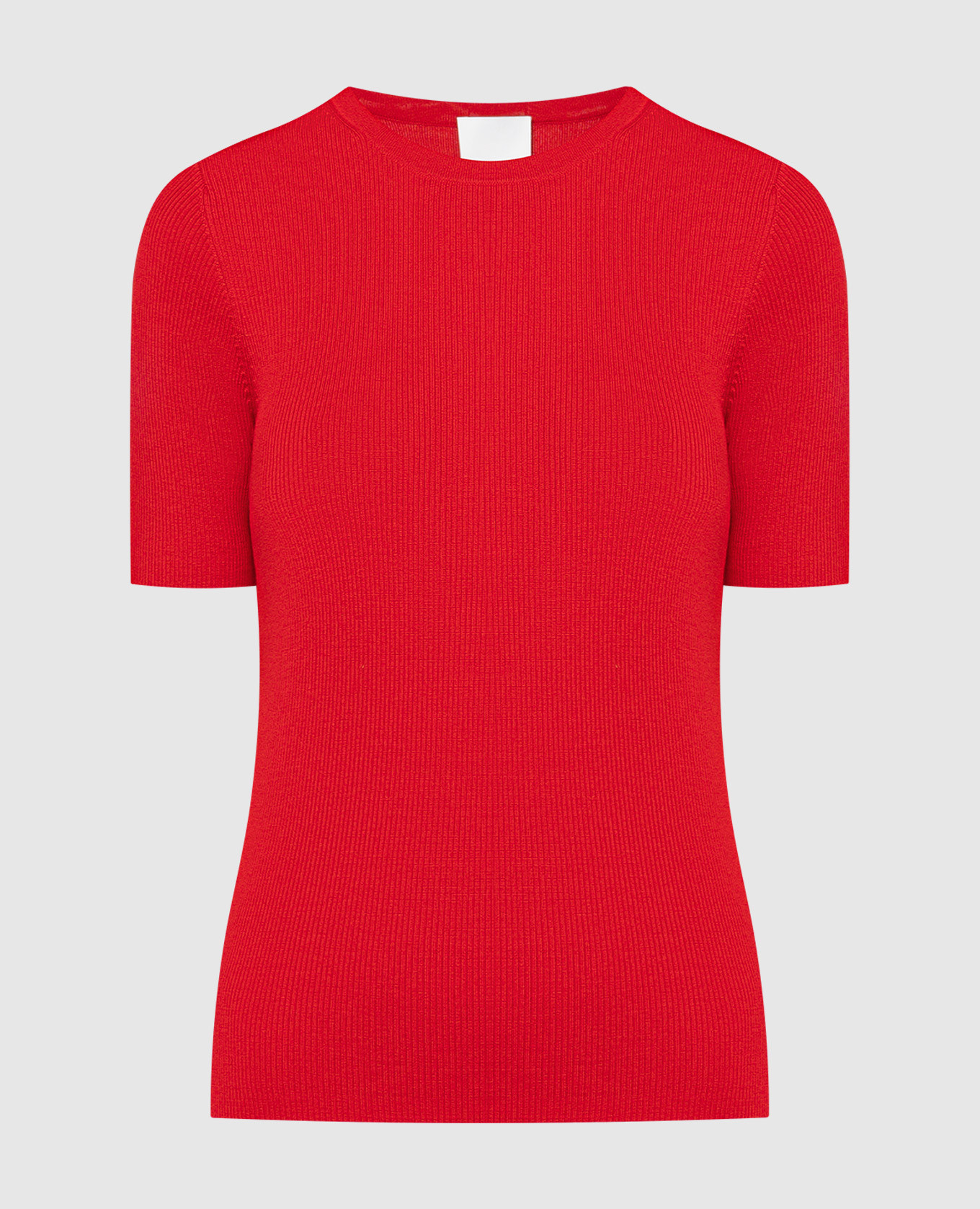 Красная футболка из шерсти в рубчик