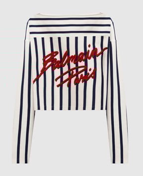 Balmain Білий укорочений джемпер в смужку з логотипом EF1EL035BC95