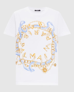 Balmain Біла футболка з брендовим принтом FF1EF000GF09