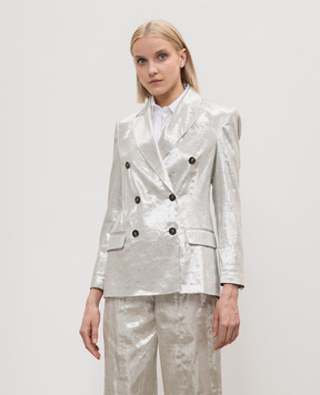 Brunello Cucinelli Сріблястий двобортний жакет з льоном ML1552137