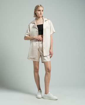 Balmain Бежева блуза з вишивкою монограми логотипа CH0HN085XI63