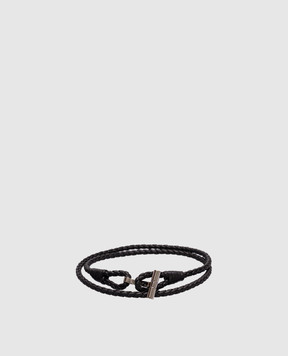 Tom Ford Чорний шкіряний браслет з плетінням JM005ICL002S