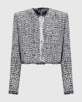 Balmain Білий твідовий укорочений жакет FF0SD227XL35