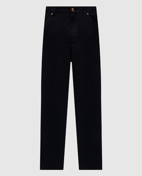 Versace Черные брюки из шерсти с кожаным патчем логотипа 10188851A08771