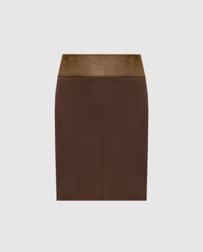 Brunello Cucinelli Коричневая юбка со вставкой из кожи M0A184282