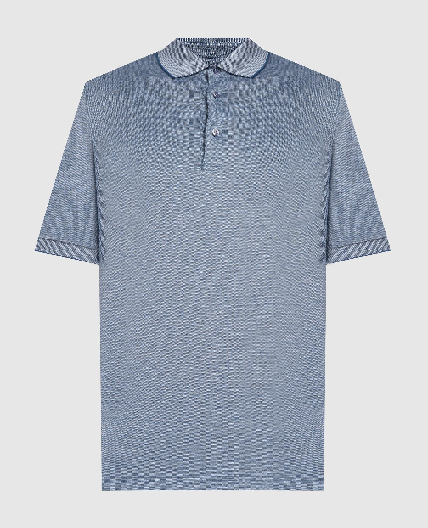 Blue silk polo with logo patch