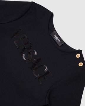 Versace Дитяча чорна сукня з логотипом з паєток 10181381A13131