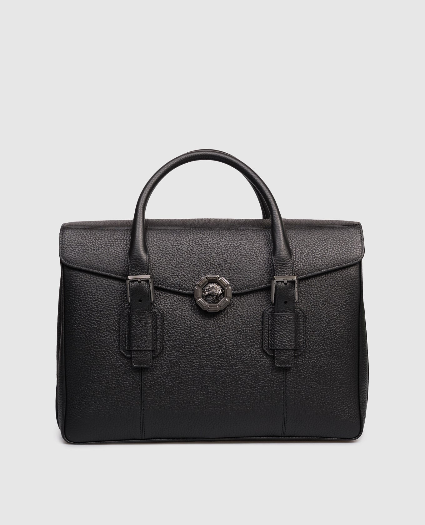 

Черный кожаный портфель с эмблемой, Портфели