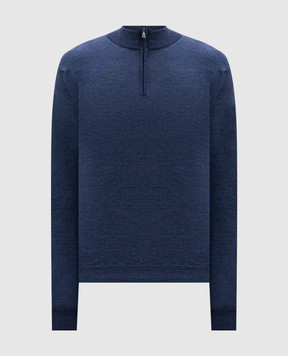 Cashmere&Whiskey Синий меланжевый джемпер из шерсти мериноса 77397