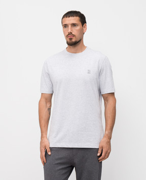 Brunello Cucinelli Серая футболка с принтом эмблемы M0B138440