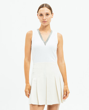 Brunello Cucinelli Білий топ в рубчик з ланцюжком моніль ML171SR702