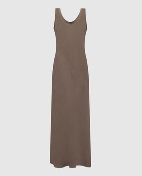 Brunello Cucinelli Коричнева сукня з льоном з ланцюжком моніль MH126A5316