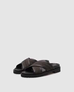 Off-White Черные кожаные шлепанцы Сhicago Сrisscross OMIH002S25FAB001