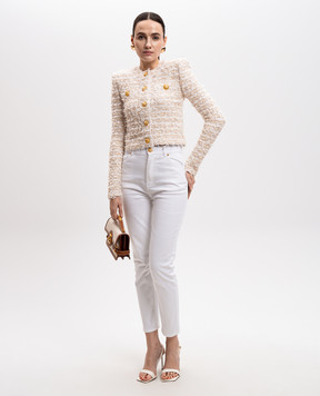 Balmain Білий кардиган з паєтками з люрексом EF1SK248KB19