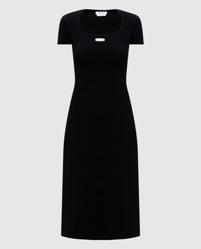 Alexander McQueen Чорна сукня міді в рубчик з логотипом 829113QLAER