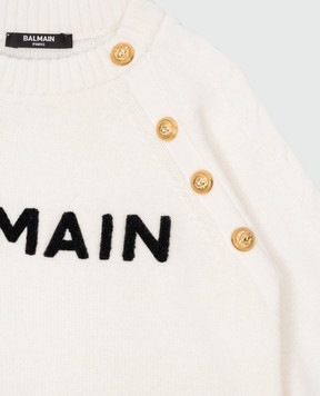 Balmain Дитячий білий светр з вовни та кашеміру з фактурним логотипом BV9Q20Z2361410