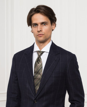 Brunello Cucinelli Галстук цвета хаки из шелка в полоску. MM8960018